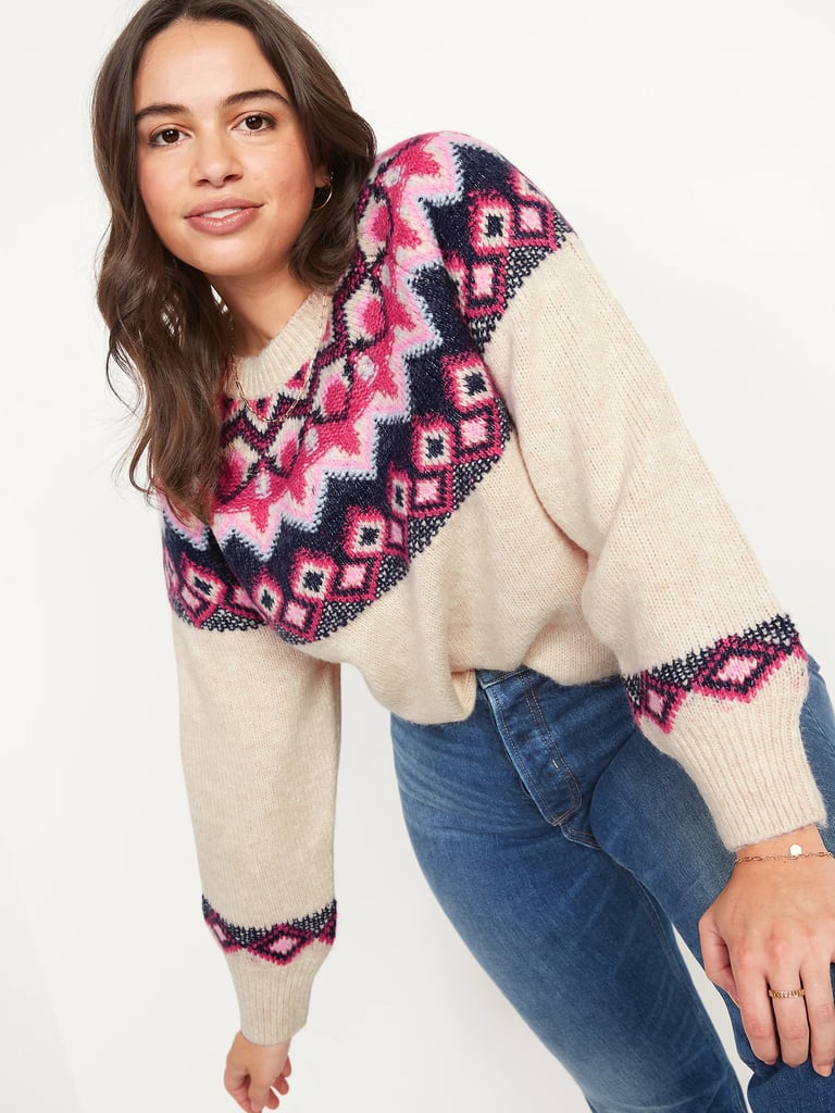 A Pop of Pink: Old Navy Crew Neck Fair Isle Sweater