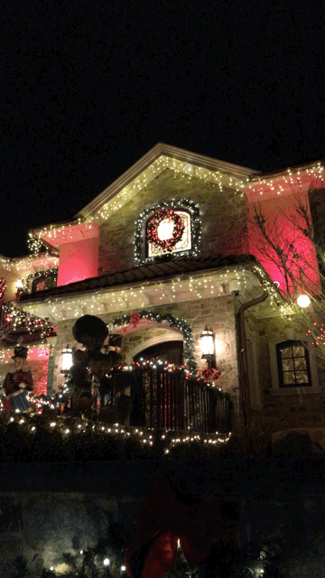 Many of the houses have dazzling, twinkling displays.