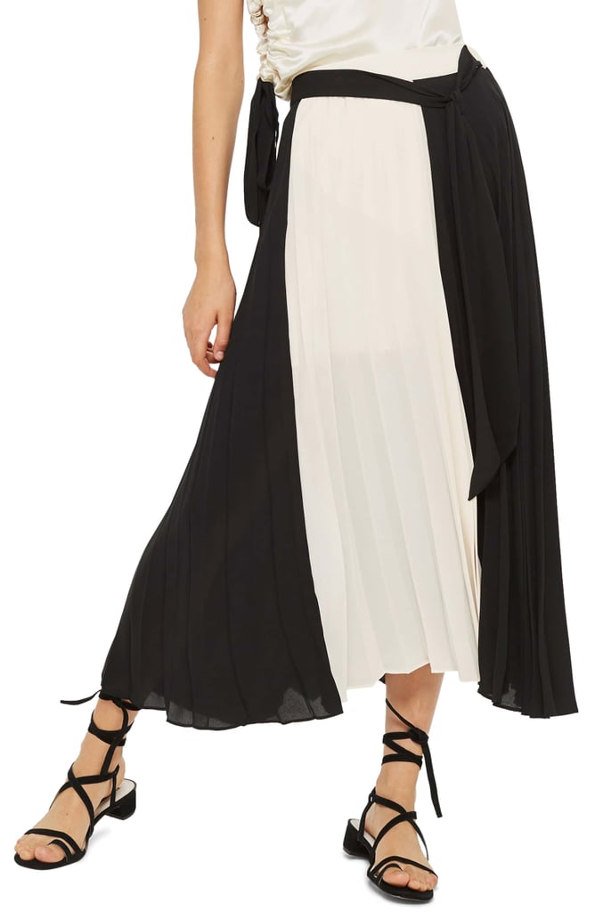Topshop Colorblock Pleated Midi Skirt