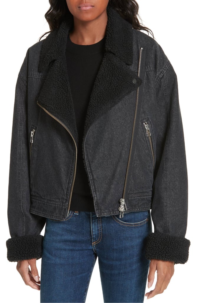 Veronica Beard Rosina Faux Shearling Lined Denim Biker Jacket