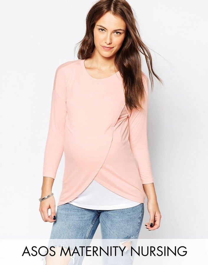 ASOS Top With Wrap Overlay And 3/4 Sleeve