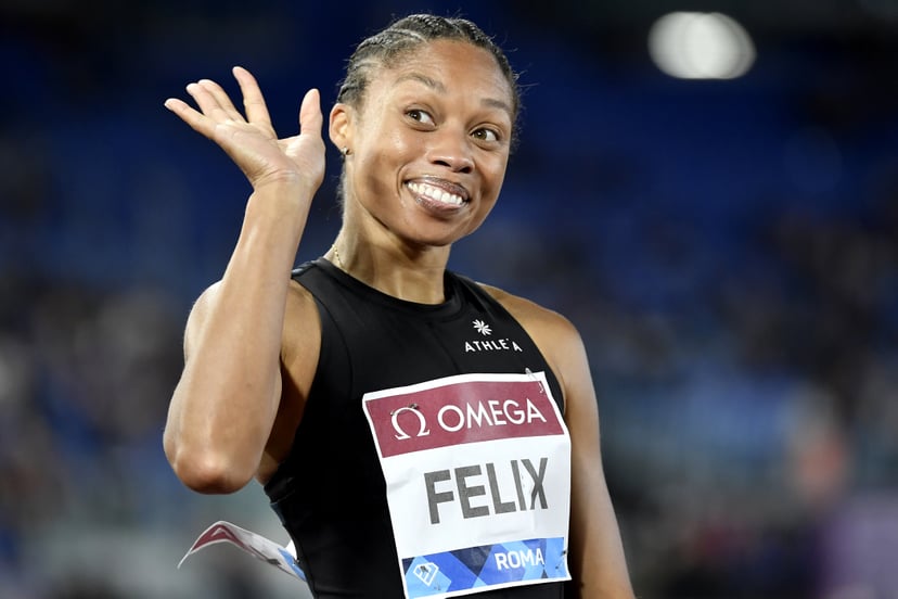 Allyson Felix of United States waves and smiles after compete in the 200m women during the IAAF Diamond League Golden Gala meeting at Olimpic stadium in Rome (Italy), June 9th, 2022. Allyson Felix placed 7th. (Photo by Elianto/Mondadori Portfolio via Gett