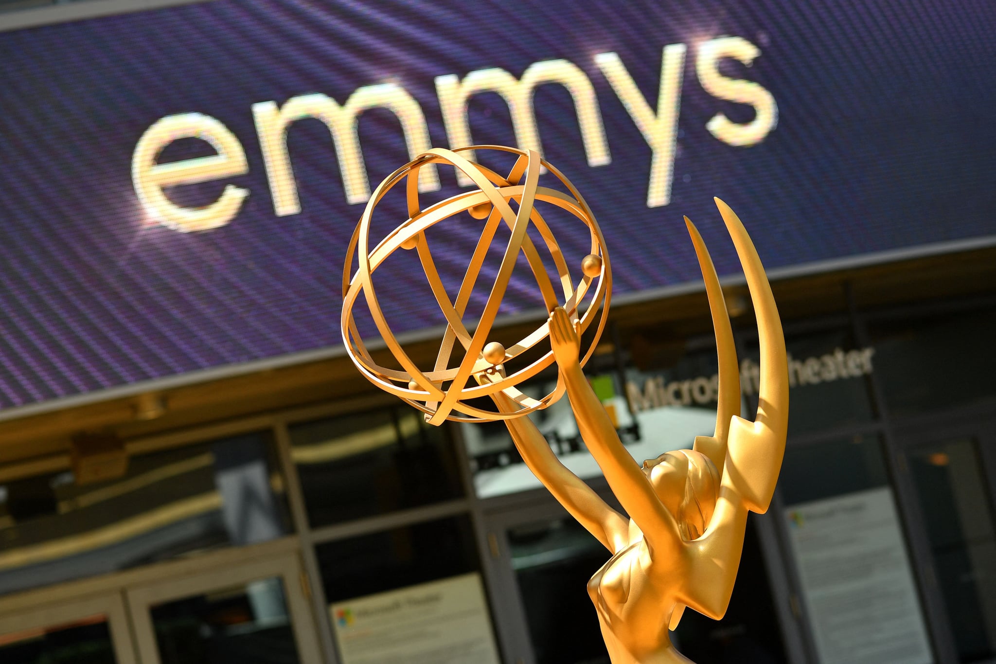 An Emmy statue is seen on the red carpet ahead of the 74th Emmy Awards at the Microsoft Theatre in Los Angeles, California, on September 12, 2022. (Photo by Chris DELMAS / AFP) (Photo by CHRIS DELMAS/AFP via Getty Images)