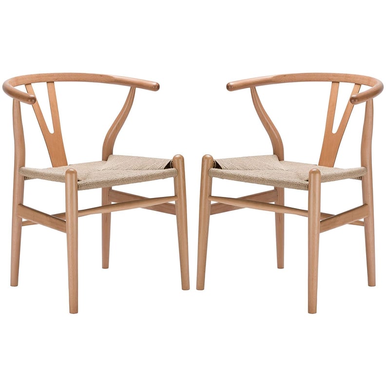 Poly and Bark Weave Modern Wooden Mid-Century Dining Chairs