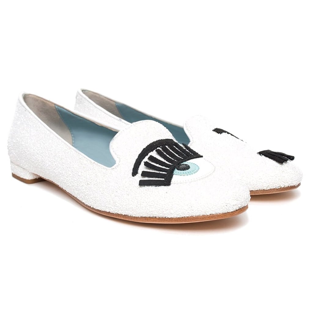 Chiara Ferragni Flirting Flats in White Glitter