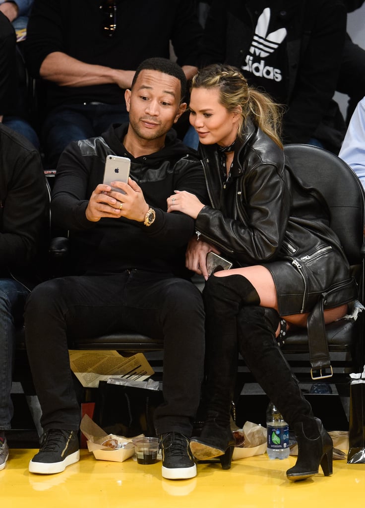 John Legend and Chrissy Teigen at Lakers Game March 2016