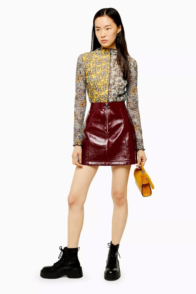 Burgundy Faux Leather Vinyl Mini Skirt