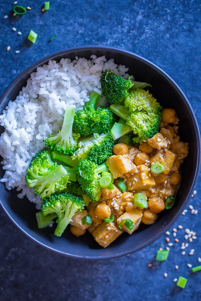 Orange Tofu Chickpea Bowl