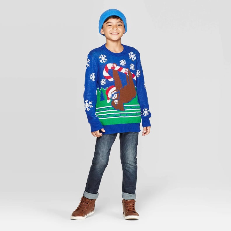 Well Worn Boys' Candy Cane Sloth Ugly Christmas Sweater 