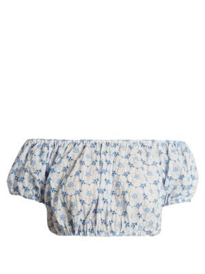 Lisa Marie Fernandez Leandra Floral-Embroidered Cotton Crop Top