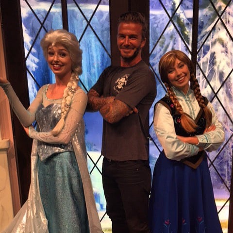David Beckham With Frozen Characters at Disneyland