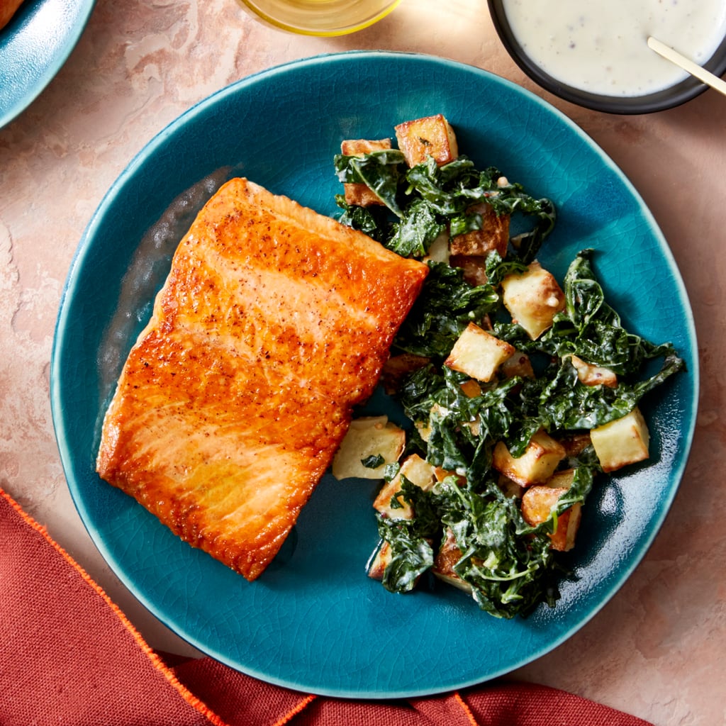 Salmon and Roasted Potato Salad With Kale and Pickled Mustard Seeds