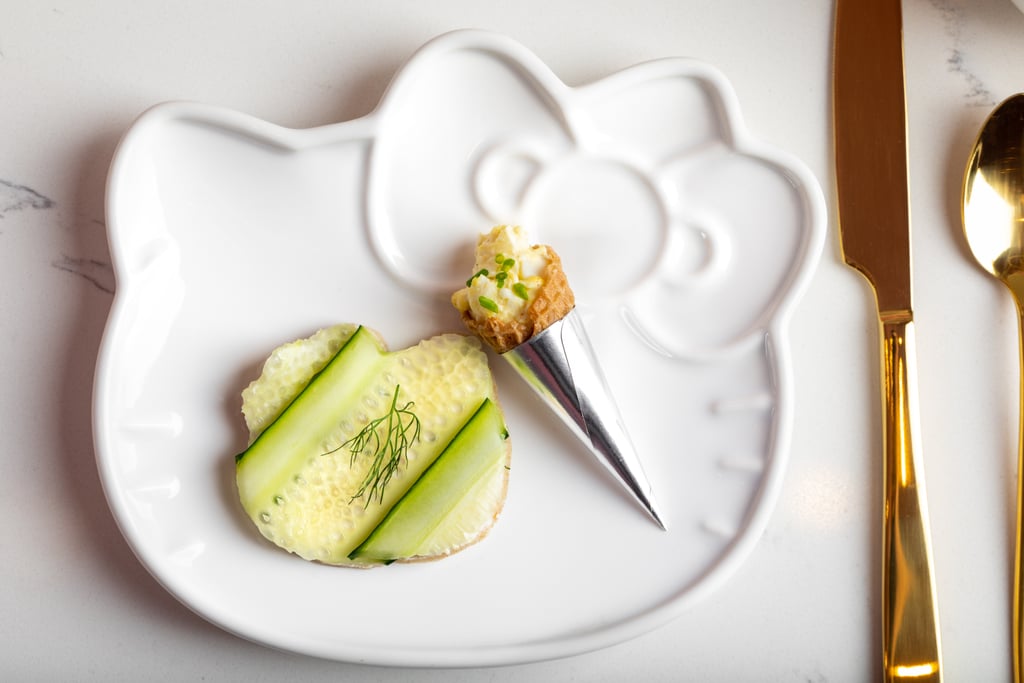 The cucumber and dill cream cheese milk bread alongside a savory cone filled with egg salad, chives, and paprika.