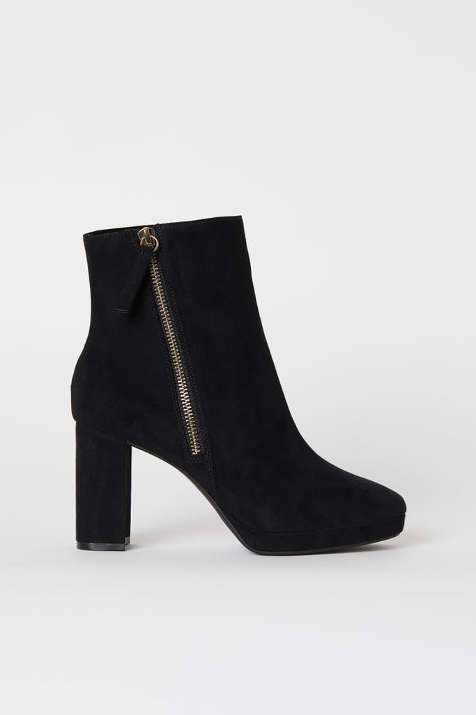 Black Block-Heeled Ankle Boots