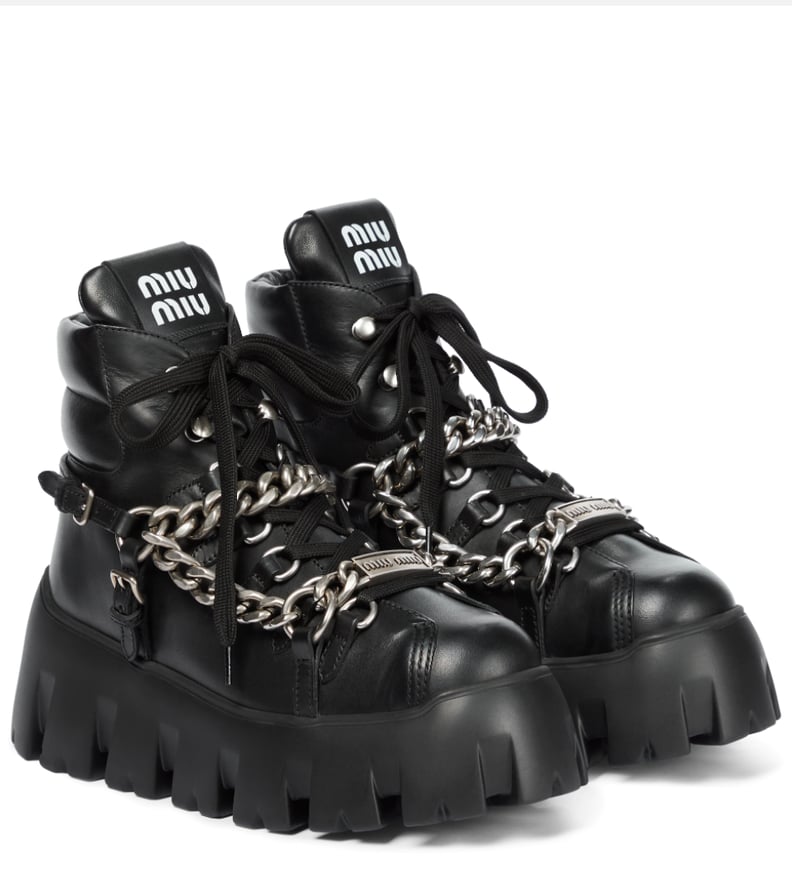 Miu Miu Chain-Trimmed Leather Boots