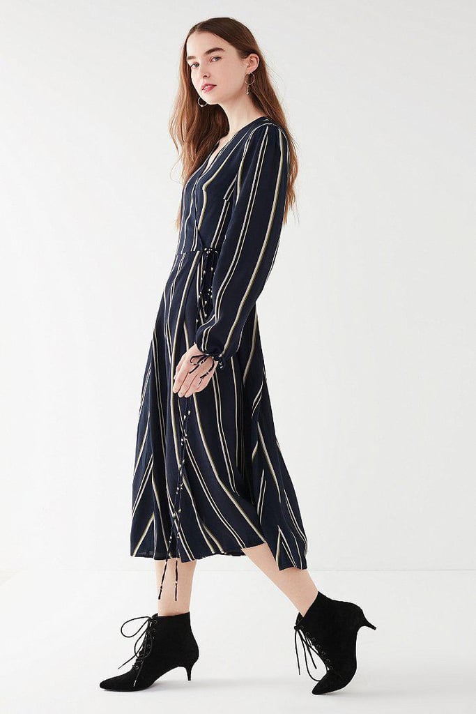 UO Audrey Long-Sleeve Wrap Midi Dress