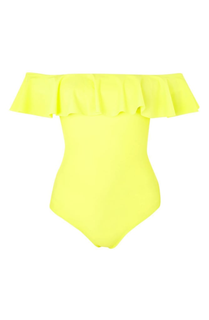 Topshop Women's Ruffle Off The Shoulder One-Piece Swimsuit