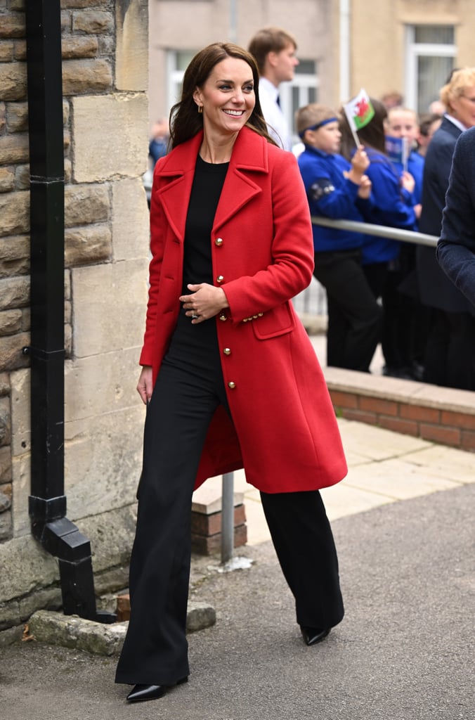 Kate Middleton Wears Red L.K. Bennett Spencer Coat in Wales