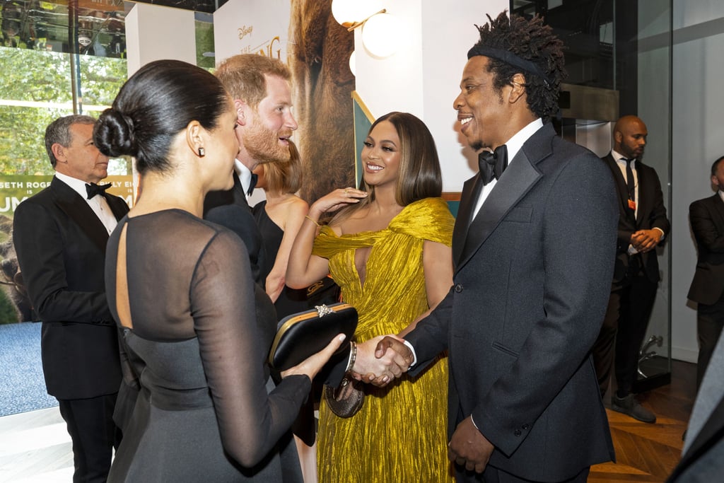 Pictured: Prince Harry, Meghan Markle, Beyoncé, and JAY-Z at The Lion King premiere in London.