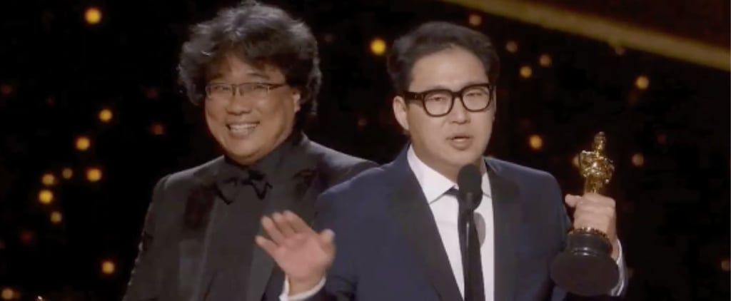 Gif of Bong Joon-ho Giggling at His Oscar