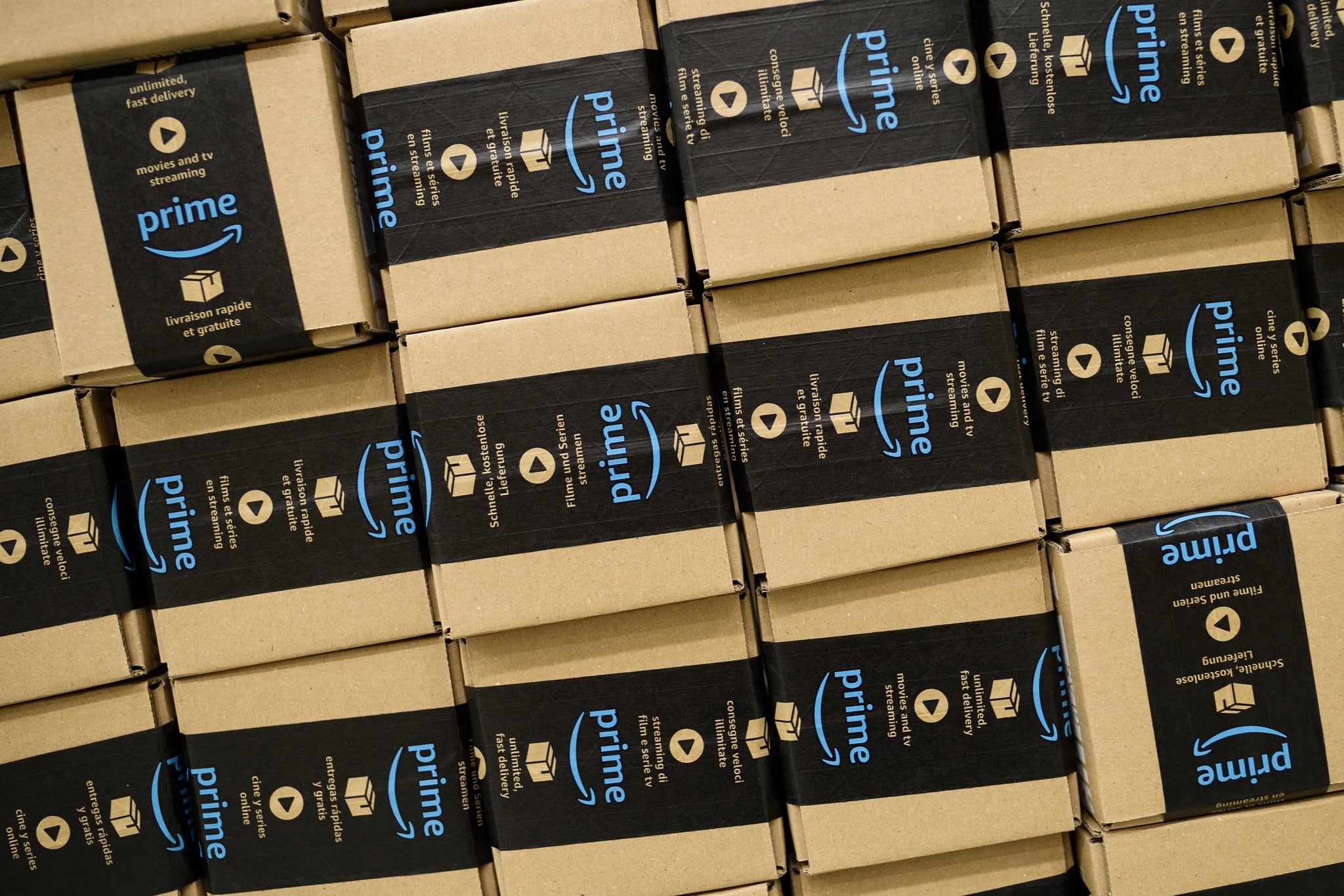 PETERBOROUGH, ENGLAND - NOVEMBER 15:  A close-up of a packaged Amazon Prime item in the Amazon Fulfilment centre on November 15, 2017 in Peterborough, England.  A report in the US has suggested that over half of all online purchases this Christmas will be made with Amazon.  (Photo by Leon Neal/Getty Images)