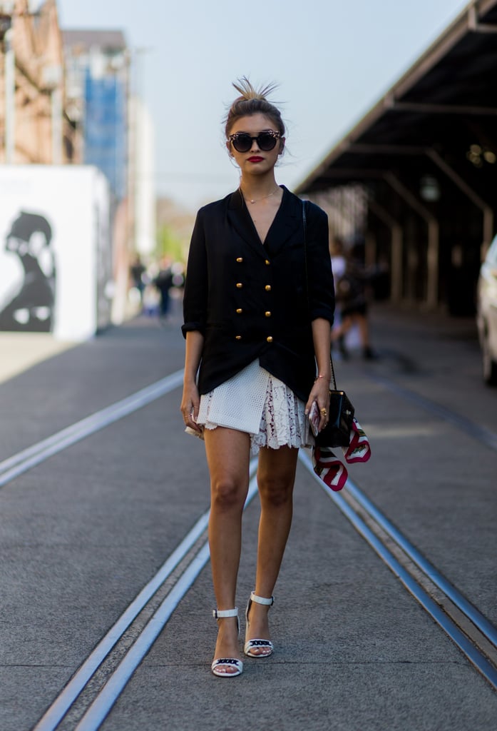 A Blazer Adds Sophistication to Pleats and Dainty Heels