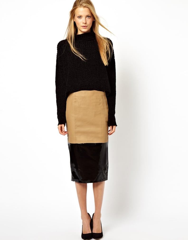 ASOS Camel and Black Colorblock Leather Pencil Skirt