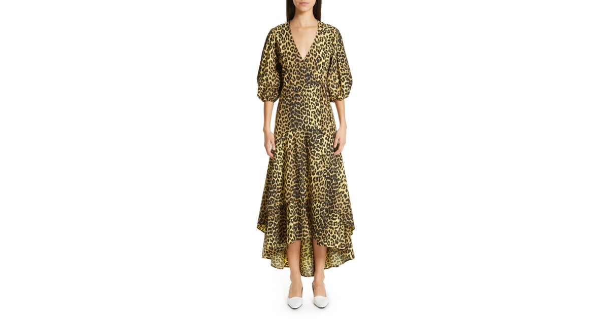 Ganni Leopard Print Cotton Wrap Dress | Flattering Midi Dresses ...