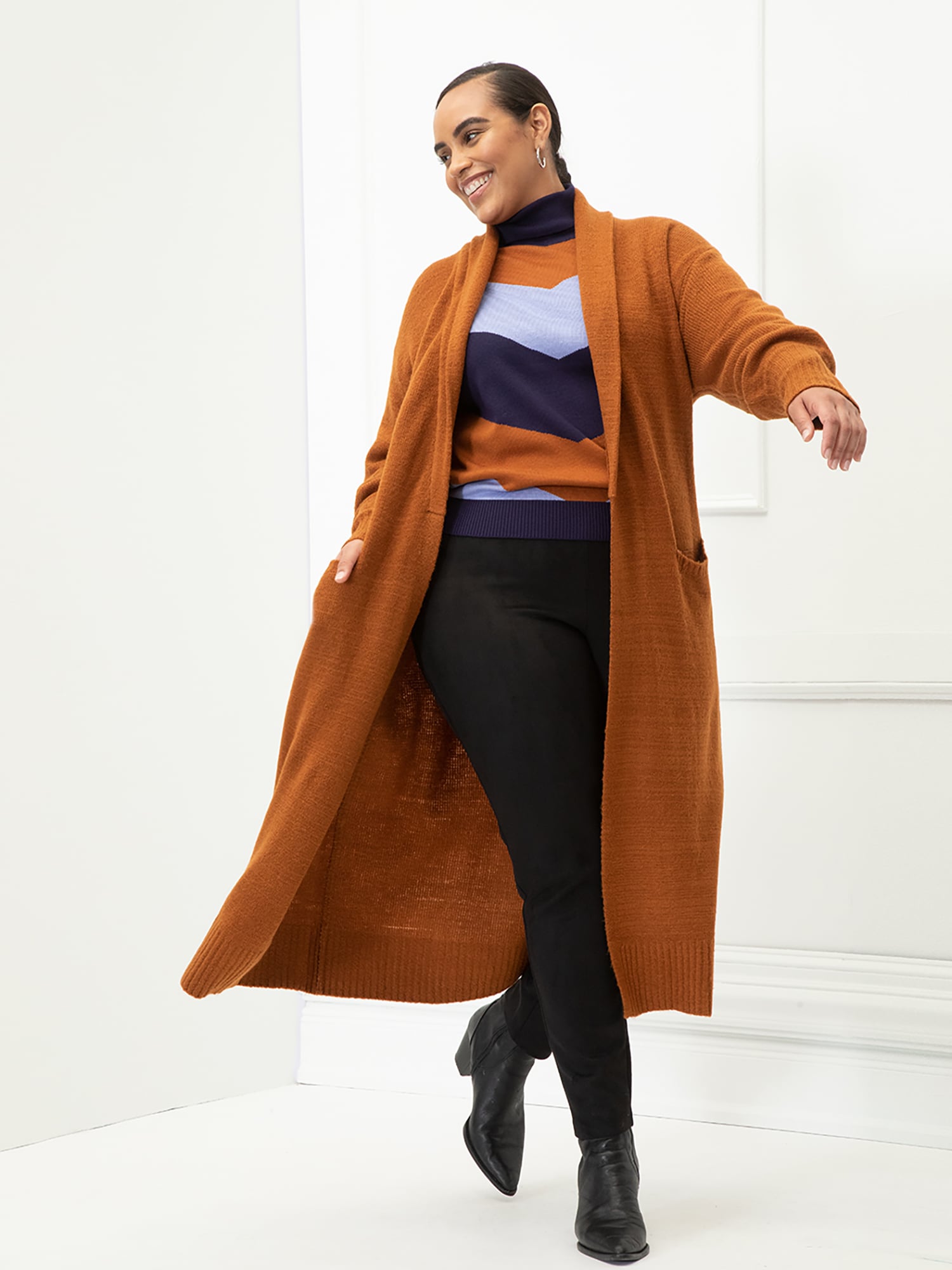 Plus Size Belted Sweater Robe 