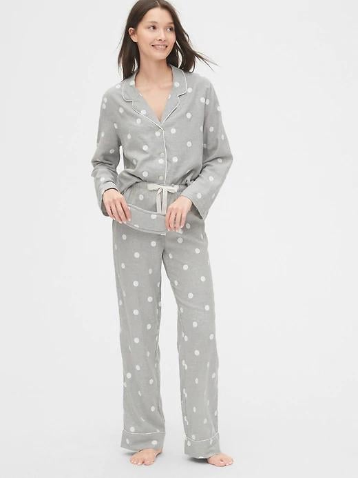 If neutral tones are more her speed, get her this grey polka-dot Flannel Pajama Set ($70).