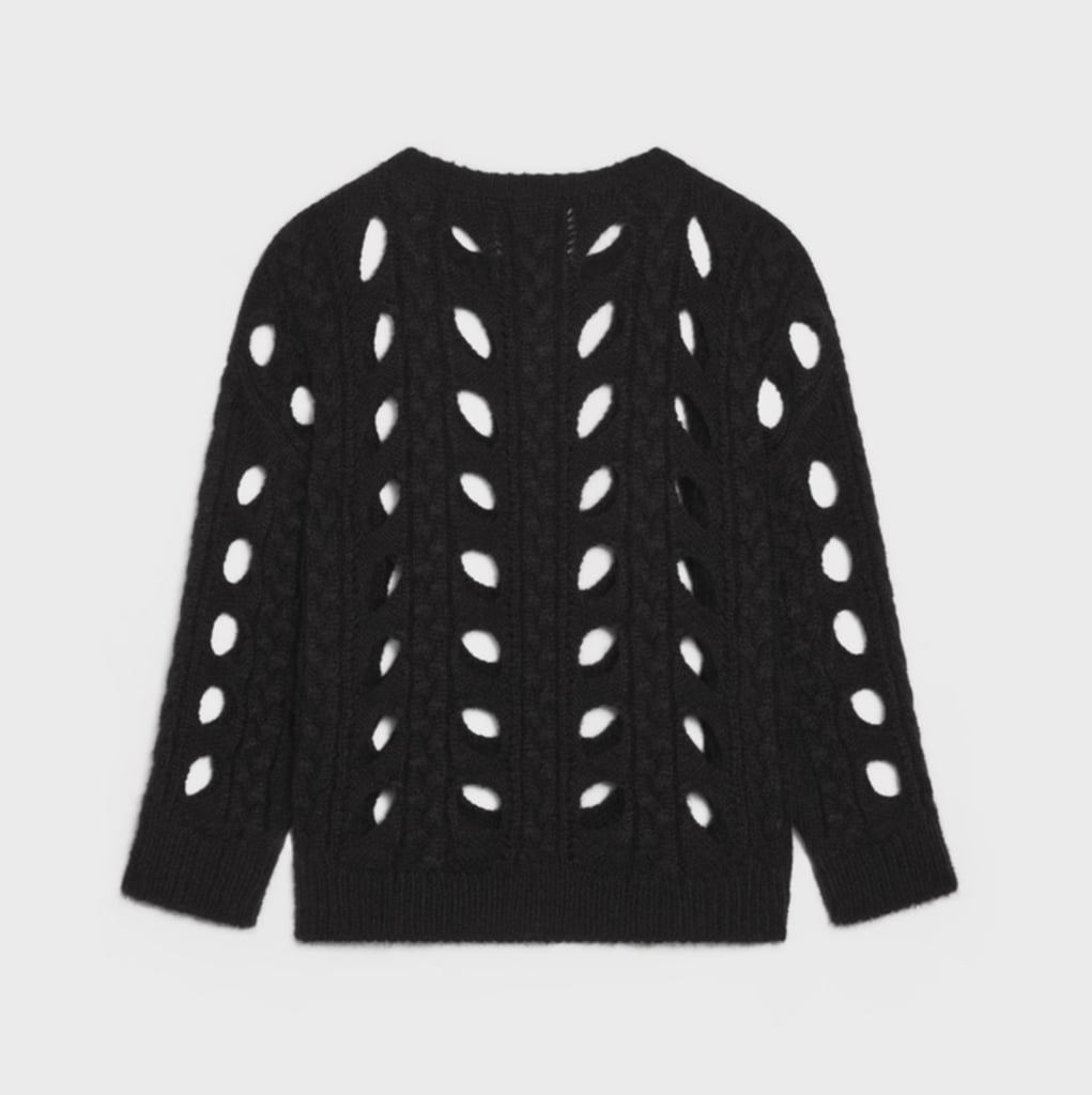 Celine Cable-Knit Boxy Crew-Neck Sweater in Black Mohair