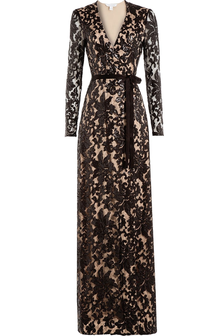 Diane von Furstenberg Sequin Embellished Floor-Length Gown With Lace ...