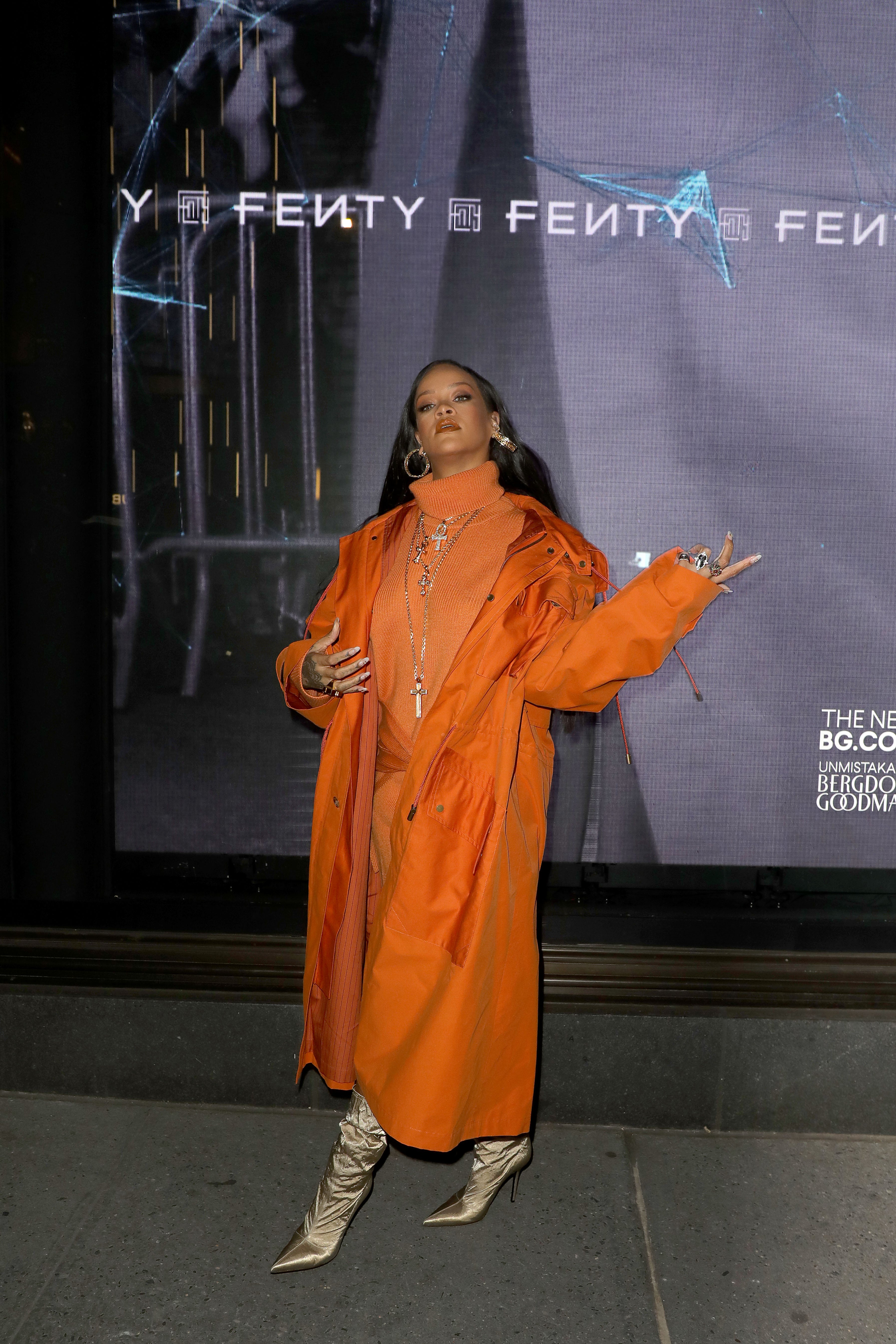 rihanna orange dress Rihanna wears show-stopping yellow coat for Harper's Bazaar September issue  cover shoot | The Independent