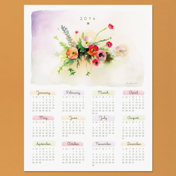 Watercolor 2014 Calendar | 28 Free and Chic 2014 Calendar Printables |  POPSUGAR Smart Living Photo 24