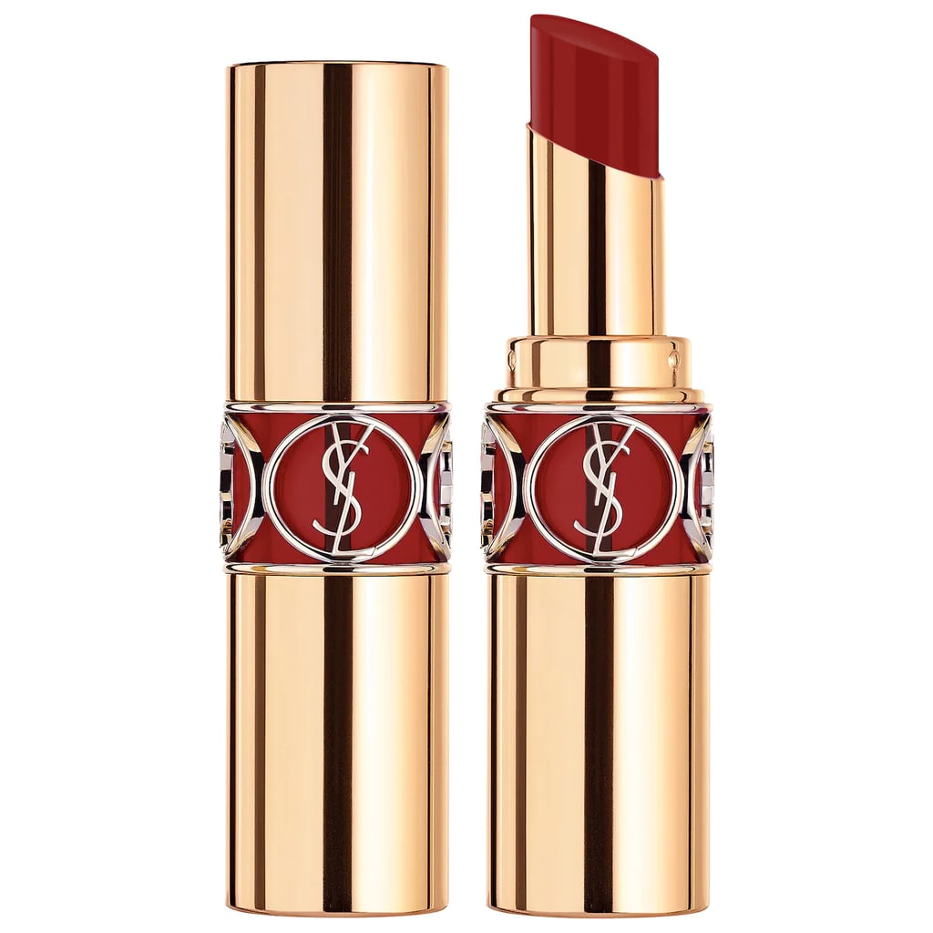 A High Shine Finish: Yves Saint Laurent Rouge Volupté Shine Lipstick Balm in 129 Carmine Retro