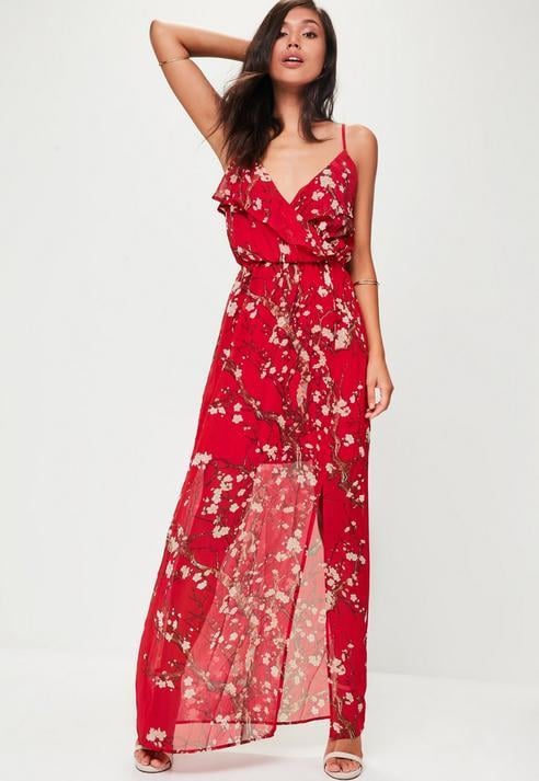 Missguided Tall Red Floral Printed Maxi Dress