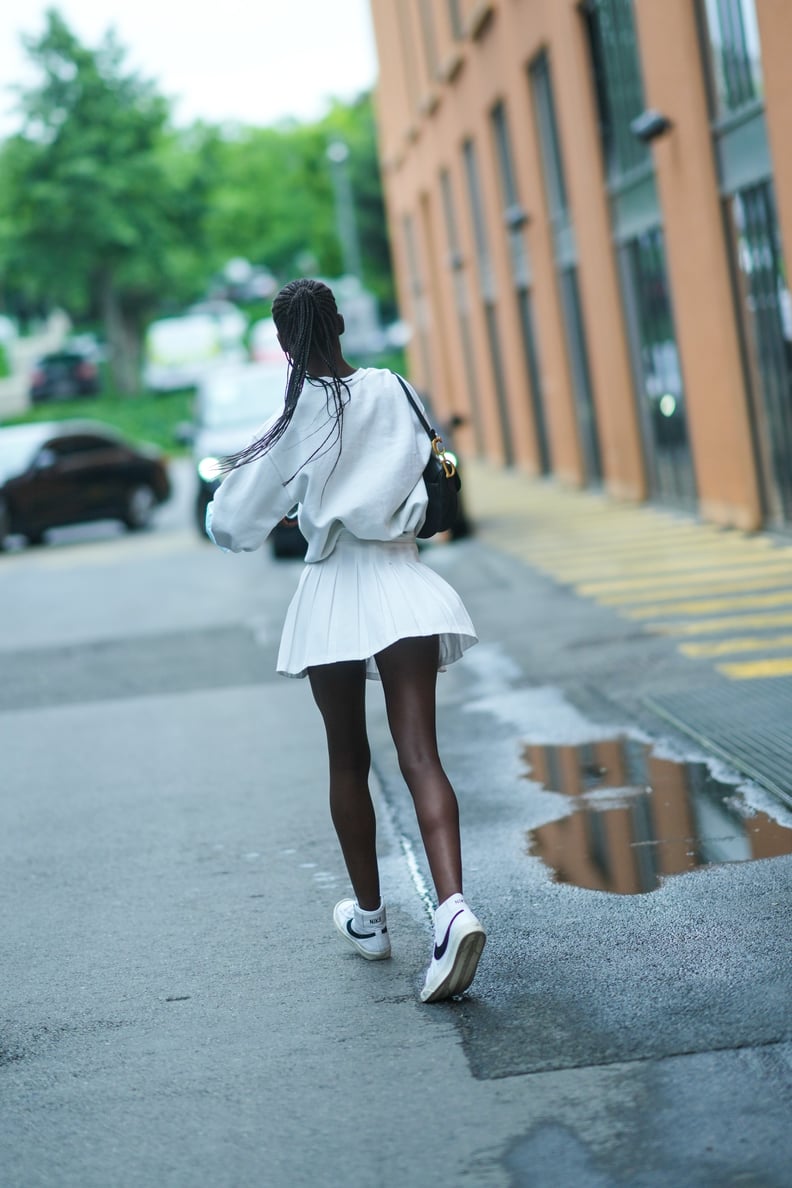 College-Sweatshirt Outfit: Wear It With a Tennis Skirt and High-Tops