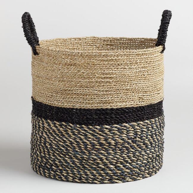 Large Black and Natural Seagrass Calista Tote Basket