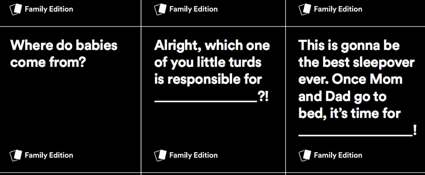 Cards Against Humanity Family Edition Free Downloadable Game Popsugar Family