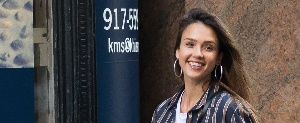 Jessica Alba Wearing a Striped Duster Coat