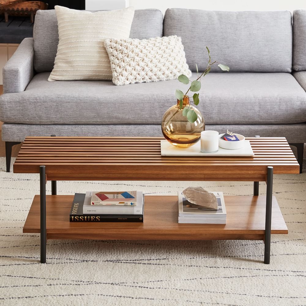 A Two-Level Table: West Elm Slatted Wood Coffee Table