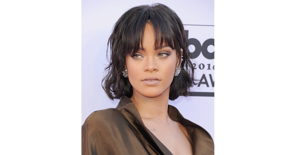 Celebrities With Bangs Rihanna With Layered Fringe