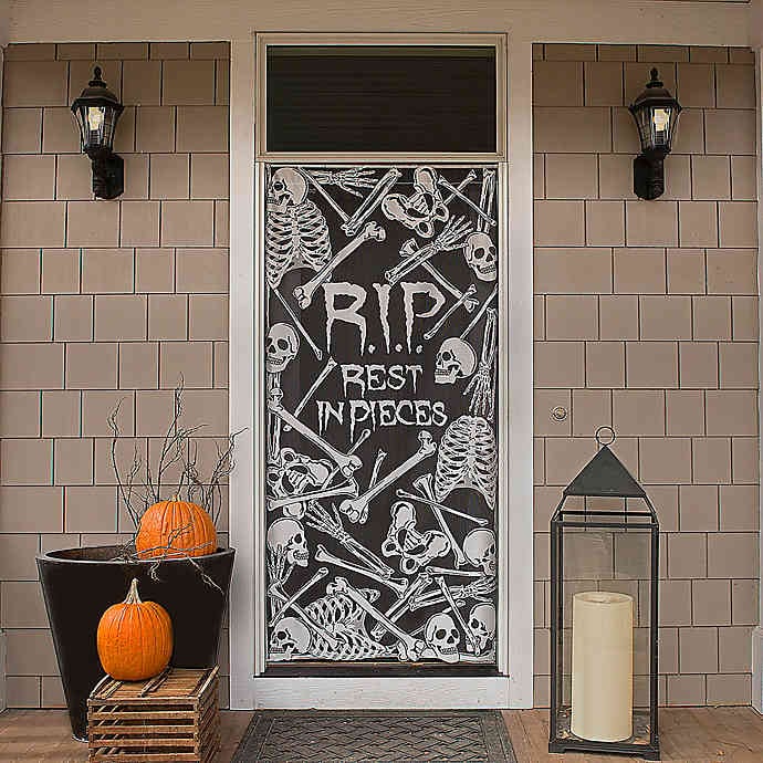 Heritage Lace Halloween Skeleton "Rest in Pieces" Window Curtain Panel in Pewter