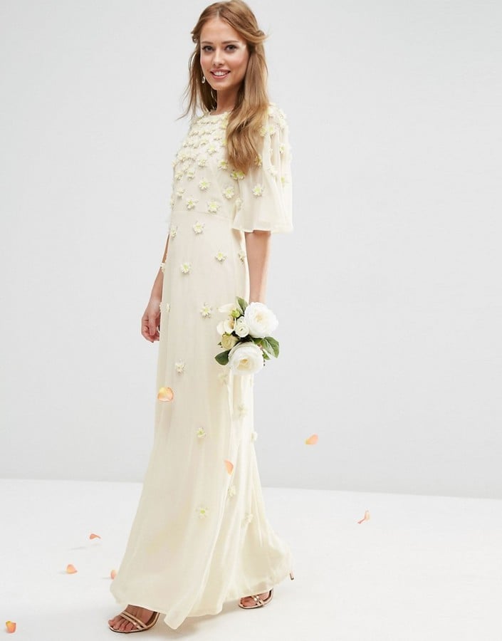 ASOS Bridal Scattered 3D Floral Flutter Sleeve Maxi Dress ($292)
