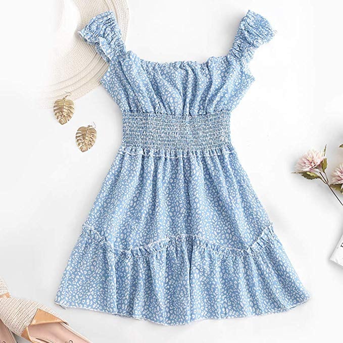 Zaful Smocked Printed A-Line Dress