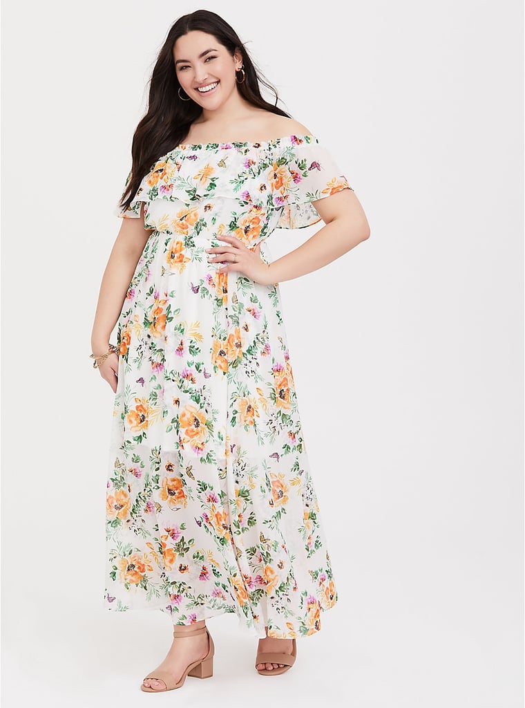 Torrid Ivory Floral Off-Shoulder Maxi Dress | Priyanka Chopra Maxi ...