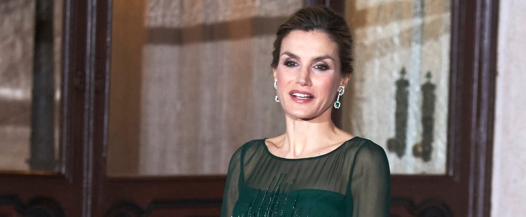 Queen Letizia's Green Sparkly Dress November 2016