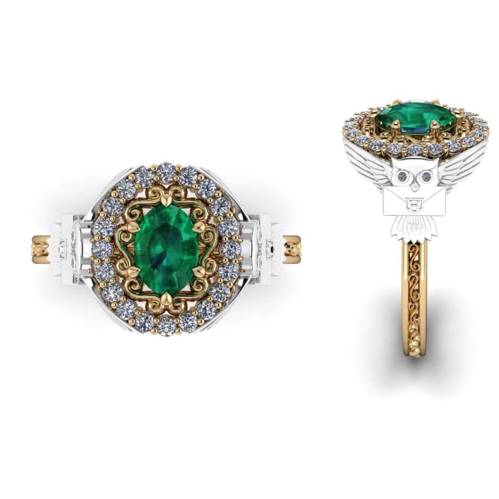 Owl You Need Is Love Wizard Natural Emerald Engagement Ring