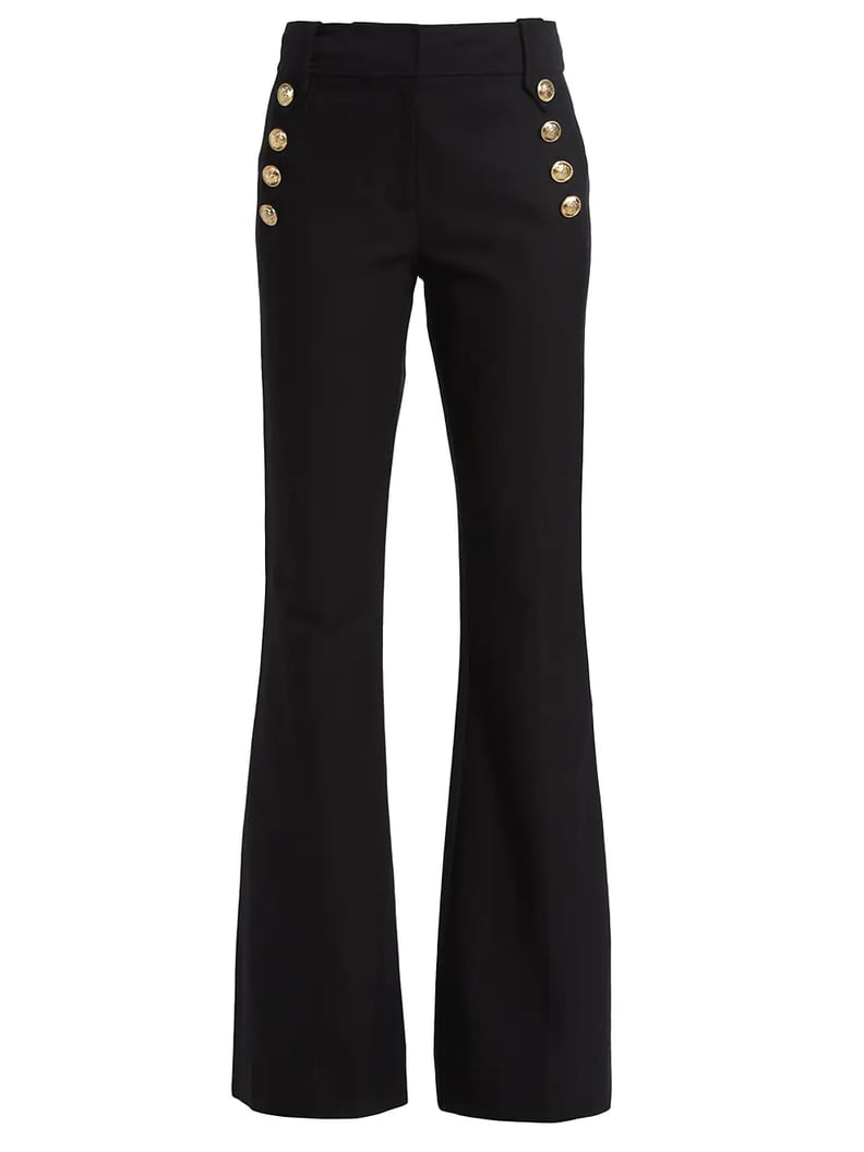 TOPSHOP Stripe Print Low Rise Cord Flare Trouser in Black