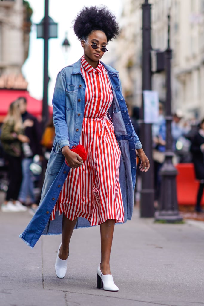 Style a Red and White Striped Dress With White Mules